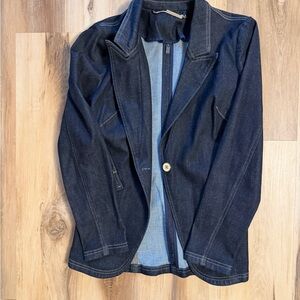White House Black Market Denim Blazer Size 6 Dark Wash Stretch Jacket